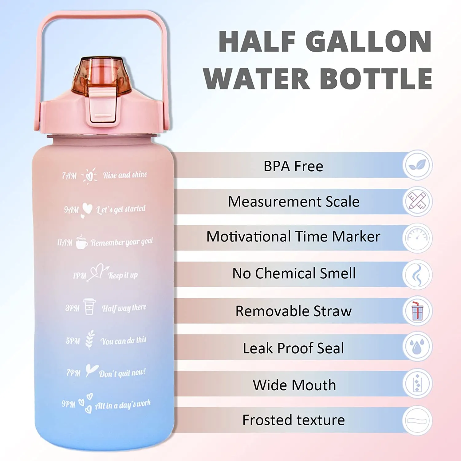 2000ml Outdoor Sports Reminder Time Water Bottle Pink Blue
