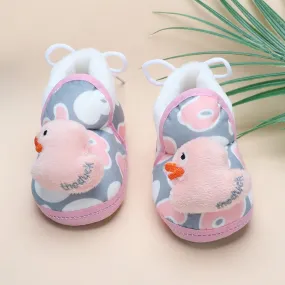 Baby Moo 3D Ducky Duck Soft Slip-On Anti-Skid Plush Warm Booties - Peach