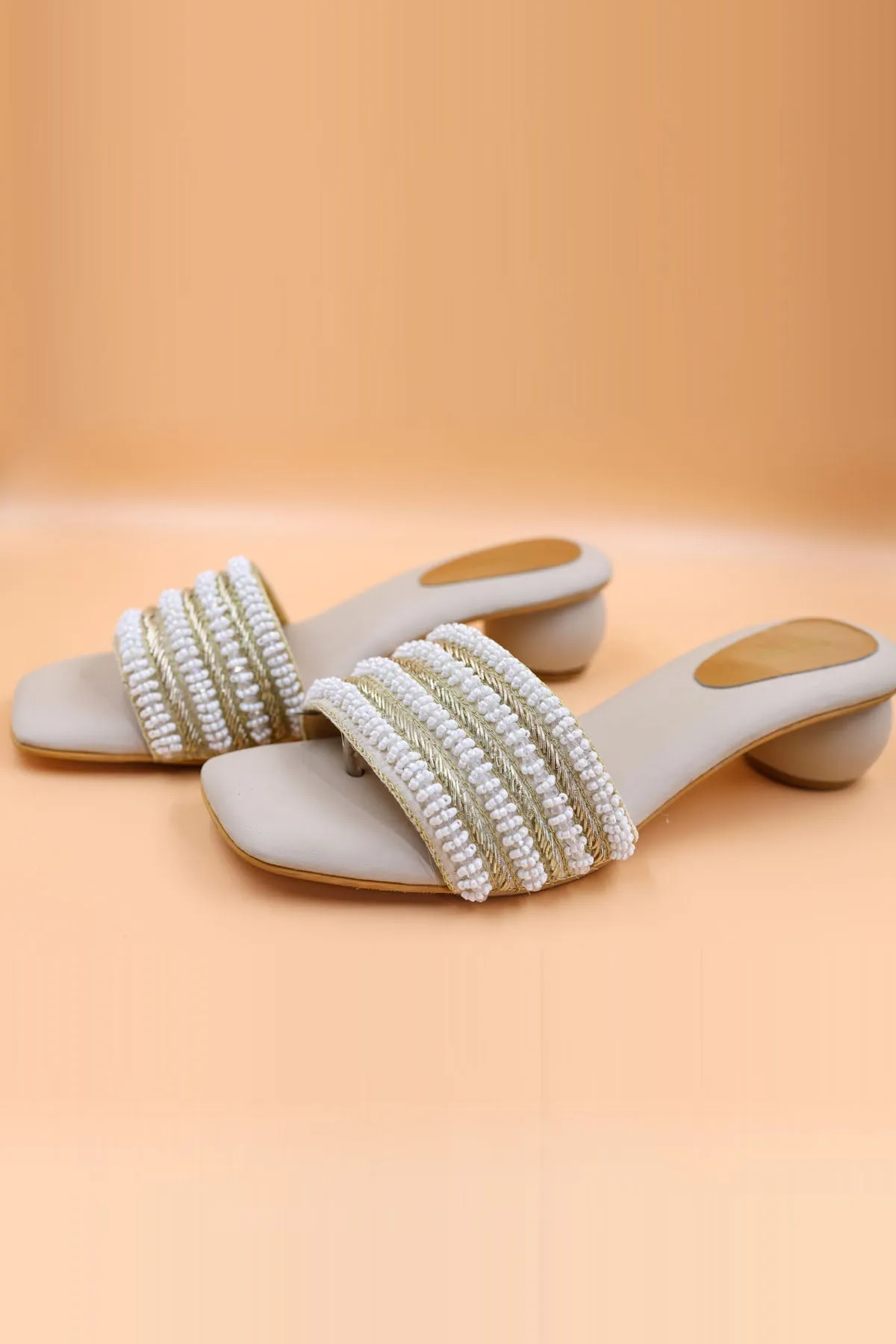 Beige Zardosi Embroidered Heels