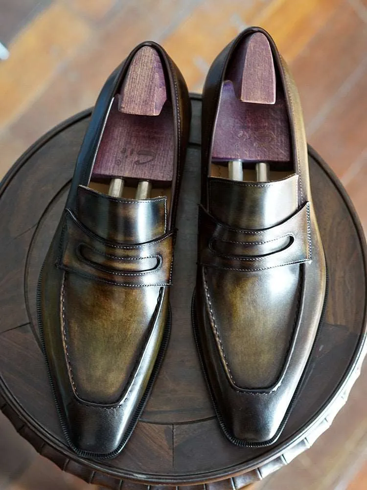 Bespoke Full Grain Calf Leather Men's Penny Loafers
