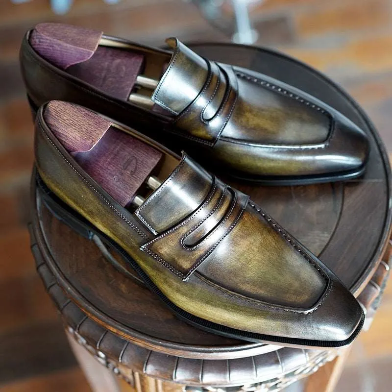 Bespoke Full Grain Calf Leather Men's Penny Loafers