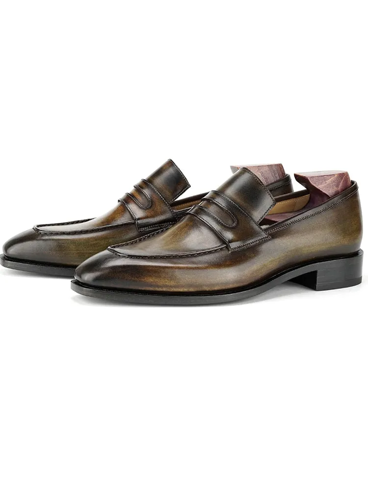 Bespoke Full Grain Calf Leather Men's Penny Loafers