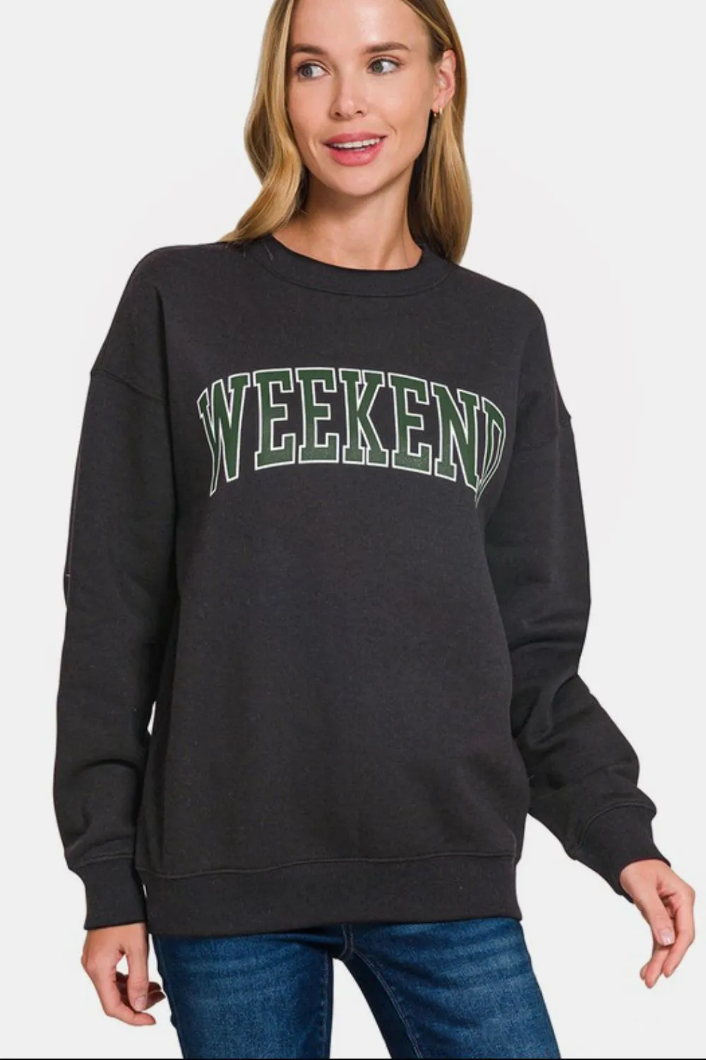 Black Round Neck Dropped Shoulder Sweatshirt