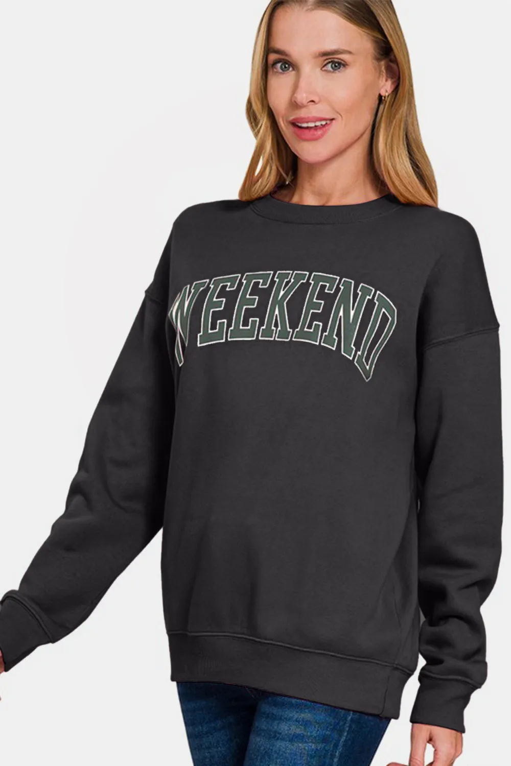 Black Round Neck Dropped Shoulder Sweatshirt