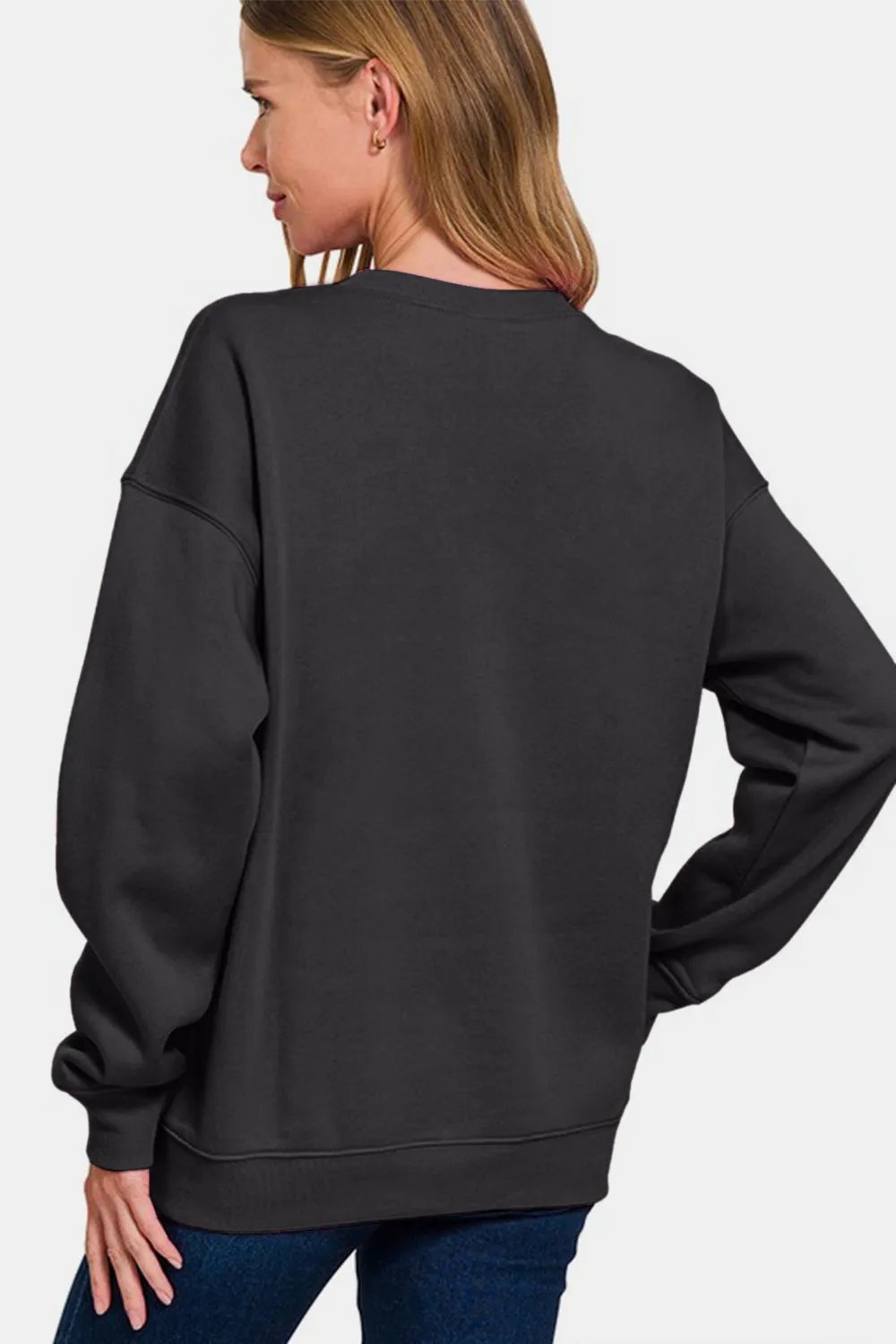 Black Round Neck Dropped Shoulder Sweatshirt