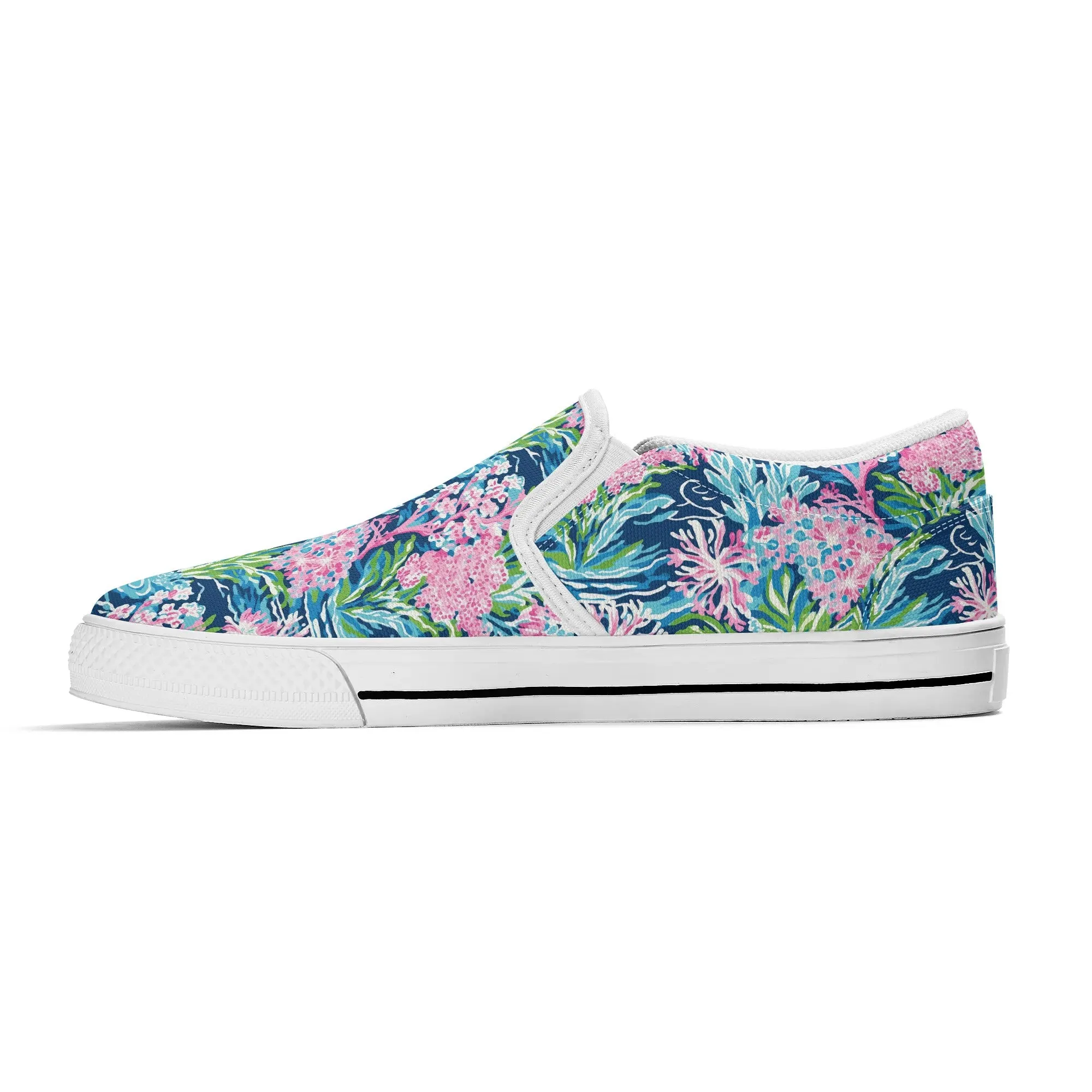 Blush Blossoms: Watercolor Water Garden Adorned with Pink Flowers Womens Canvas Slip On Shoes US5-US12
