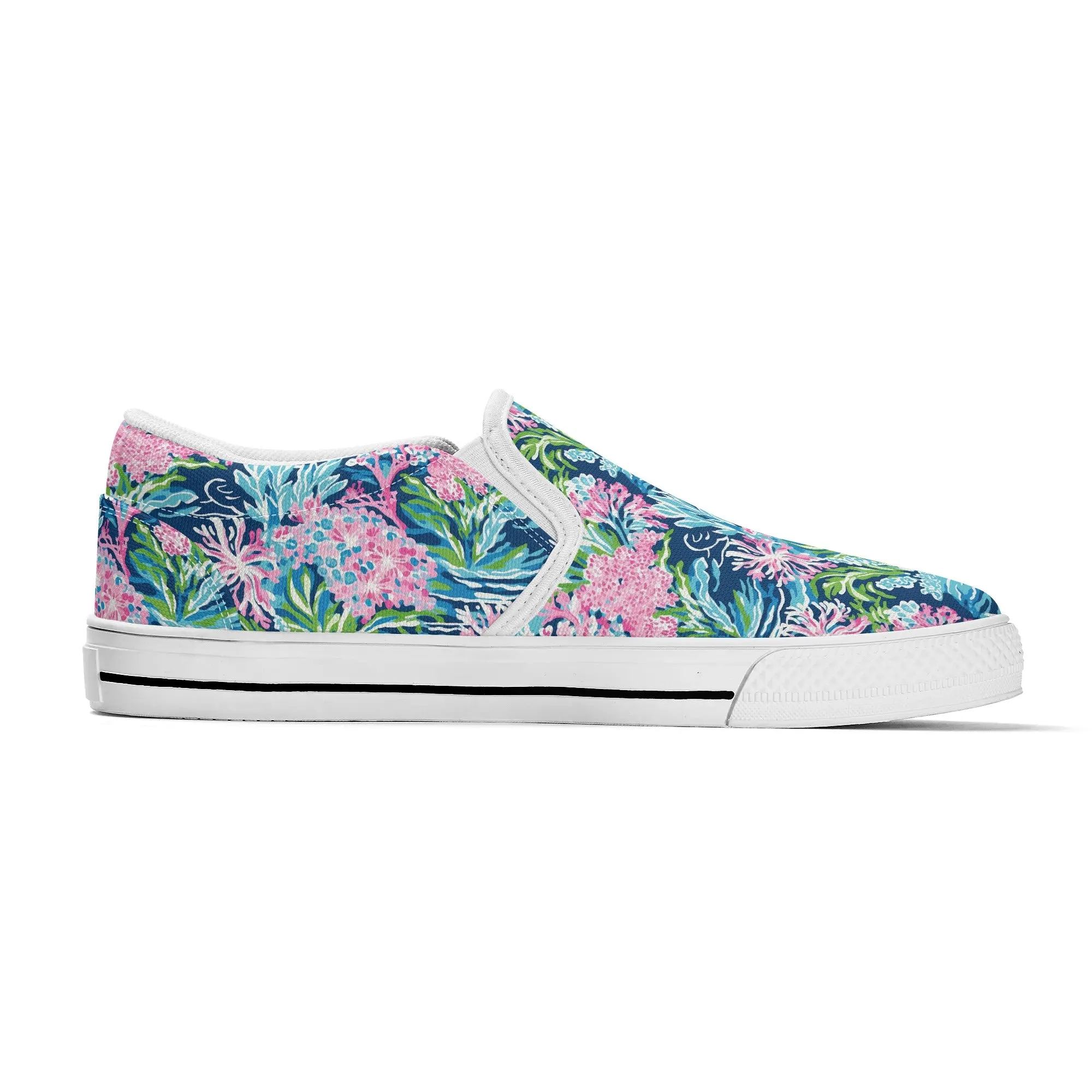 Blush Blossoms: Watercolor Water Garden Adorned with Pink Flowers Womens Canvas Slip On Shoes US5-US12