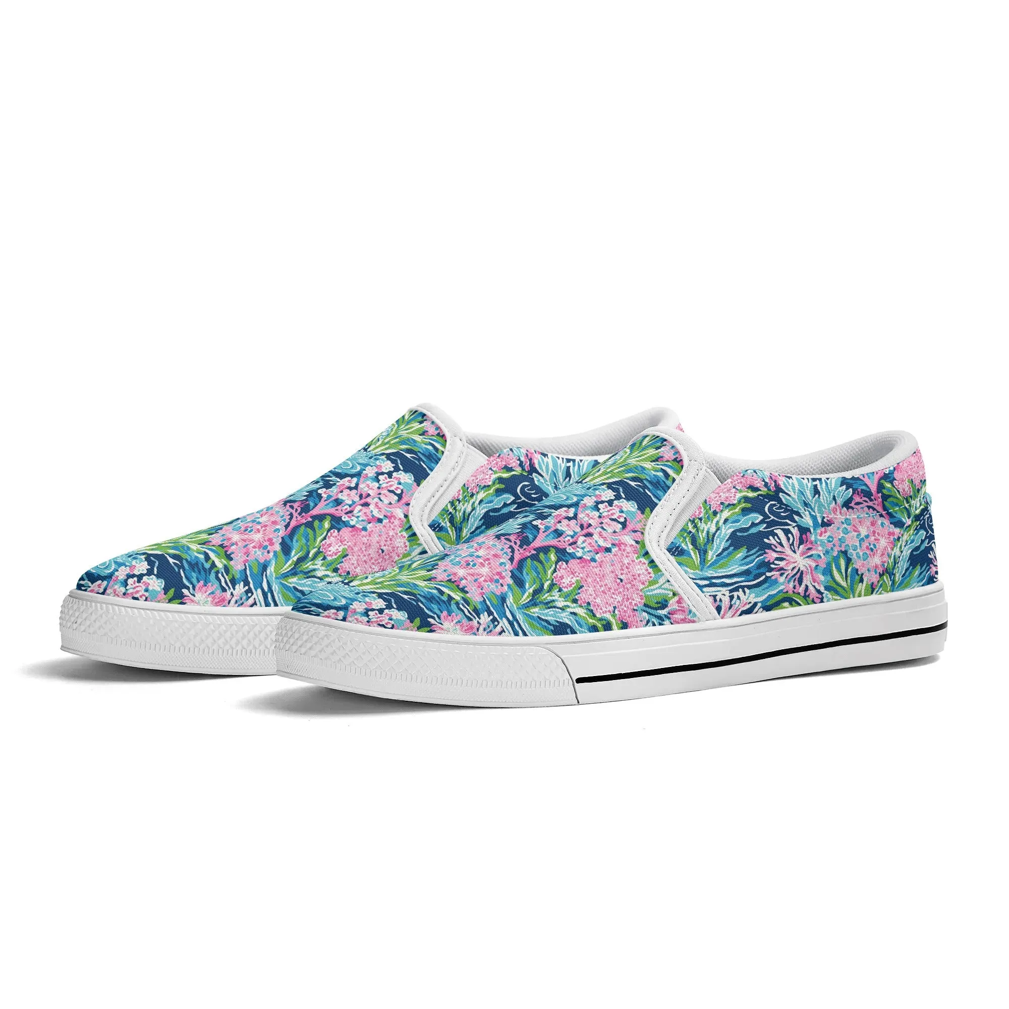 Blush Blossoms: Watercolor Water Garden Adorned with Pink Flowers Womens Canvas Slip On Shoes US5-US12