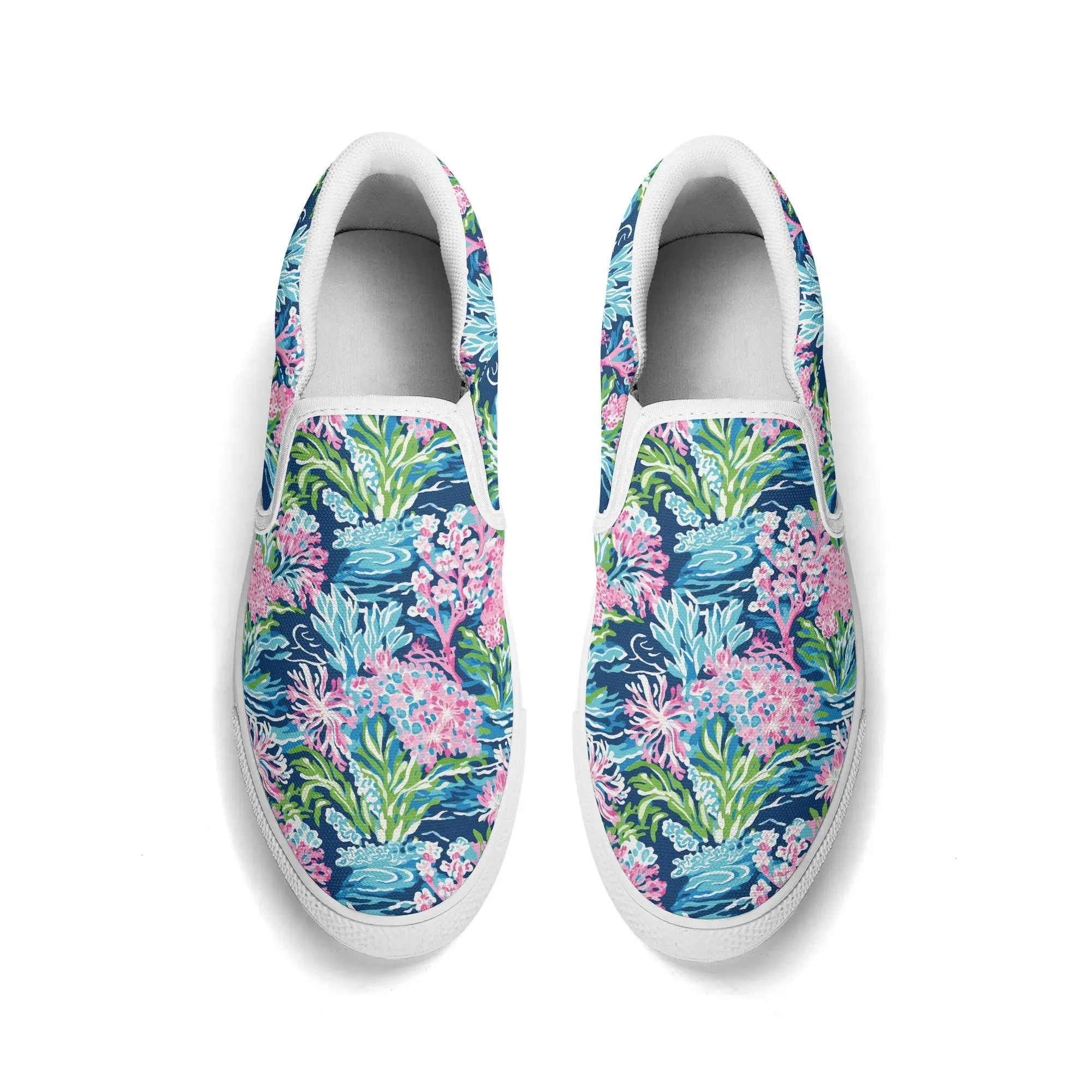 Blush Blossoms: Watercolor Water Garden Adorned with Pink Flowers Womens Canvas Slip On Shoes US5-US12