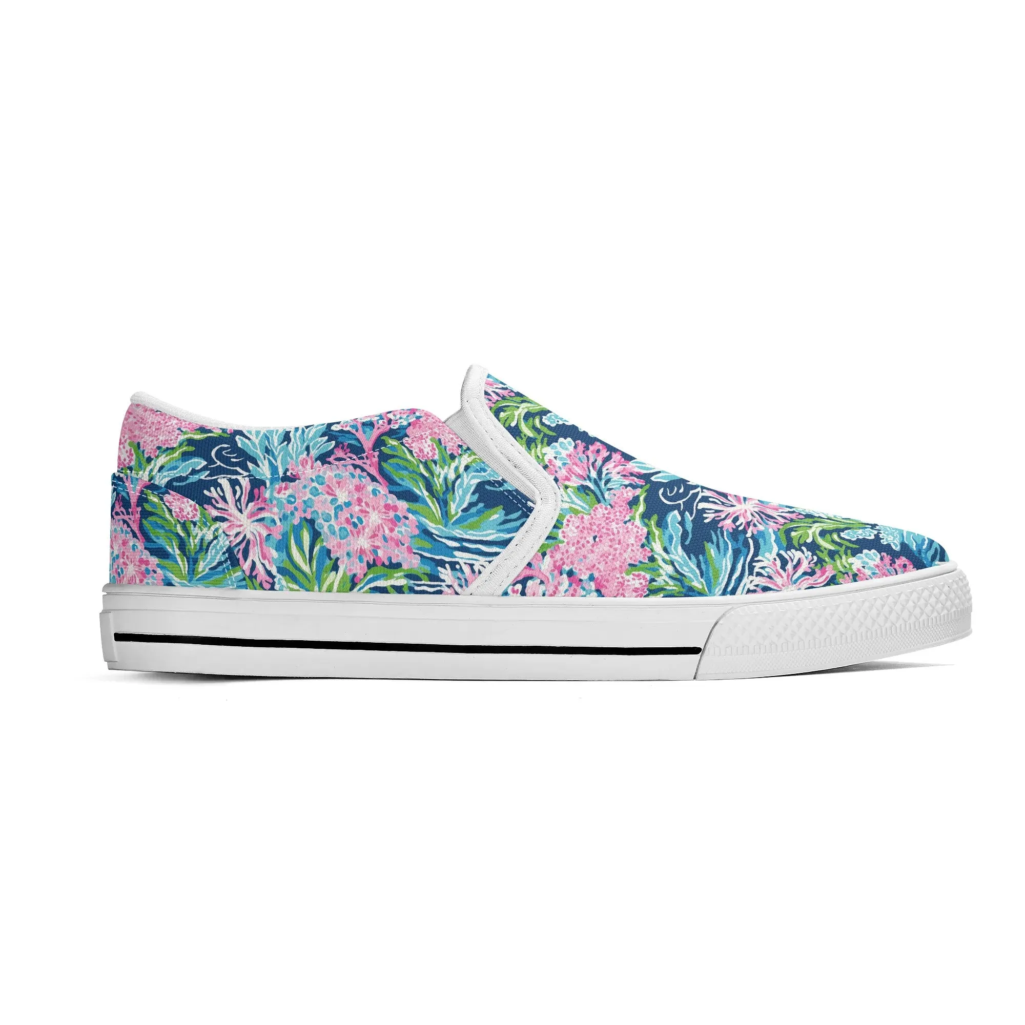 Blush Blossoms: Watercolor Water Garden Adorned with Pink Flowers Womens Canvas Slip On Shoes US5-US12