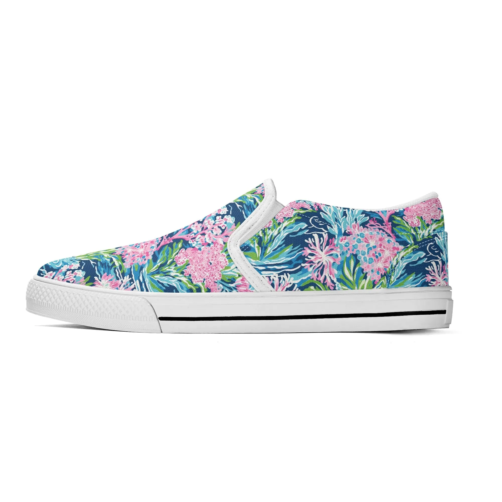 Blush Blossoms: Watercolor Water Garden Adorned with Pink Flowers Womens Canvas Slip On Shoes US5-US12