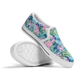 Blush Blossoms: Watercolor Water Garden Adorned with Pink Flowers Womens Canvas Slip On Shoes US5-US12