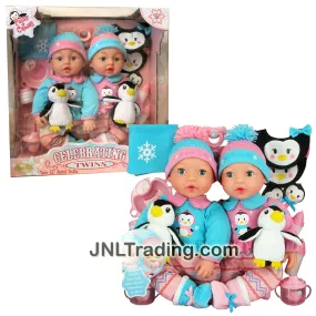 Brass Key Year 2016 Celebrating Twins Series 15 Inch Tall Baby Doll - POLAR CUTIES with 2 Babies with Penguin Pets, Bibs, Sip Cups, Spoons & Blanket