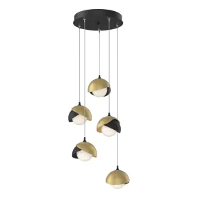 Brooklyn 5-Light Double Shade Pendant 5-Light Modern Brass Accent Opal Glass (GG) in Black