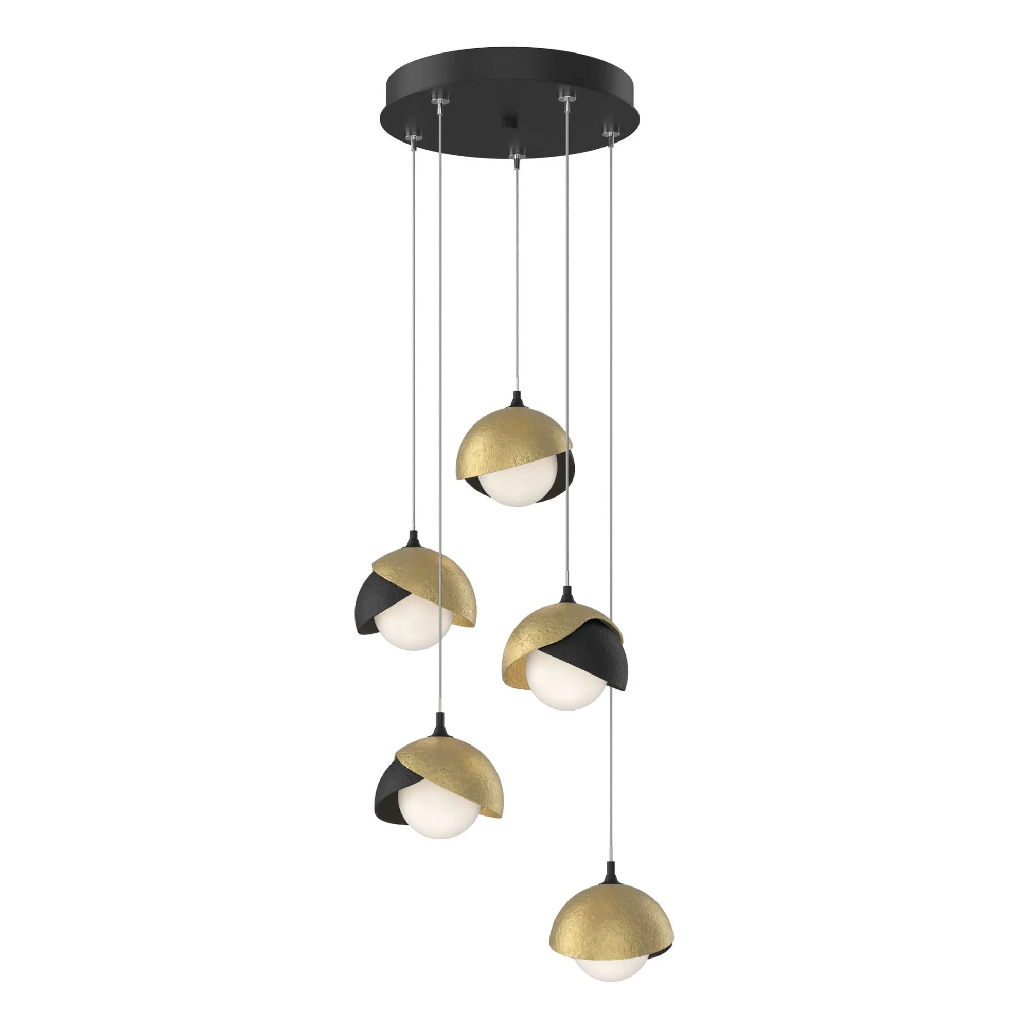 Brooklyn 5-Light Double Shade Pendant 5-Light Modern Brass Accent Opal Glass (GG) in Black