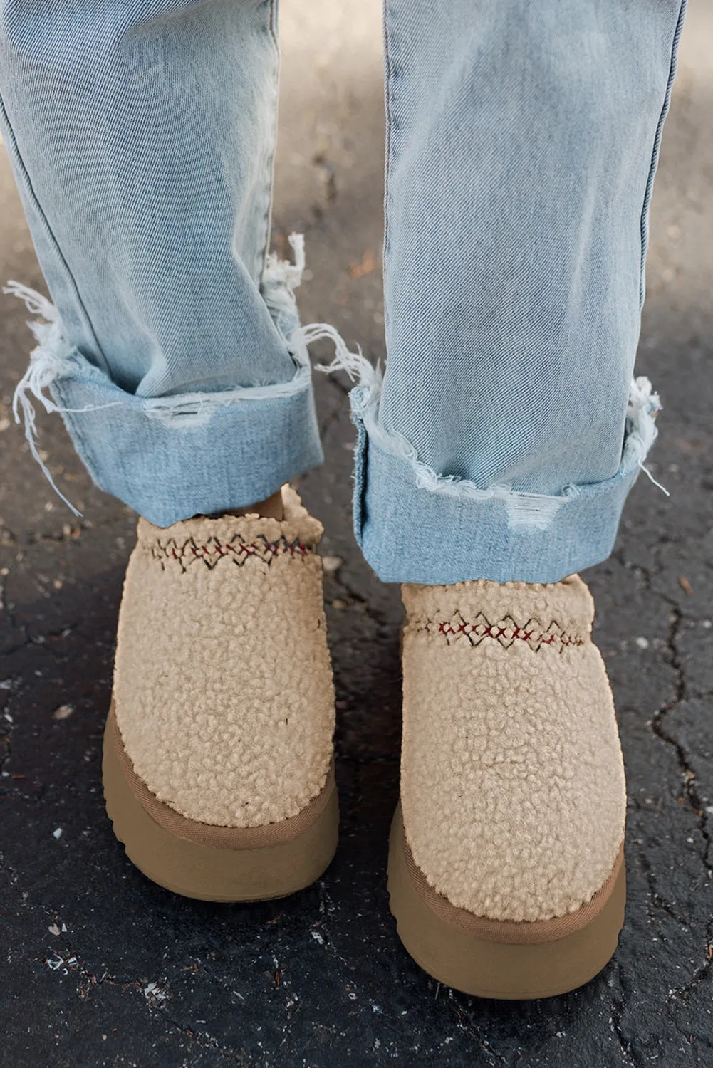 Chestnut Suede Contrast Print Plush Thick Sole Snow Boots