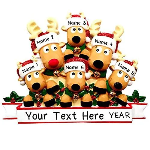 Cozy Reindeer Family Christmas Personalized Ornament (Family of 6)