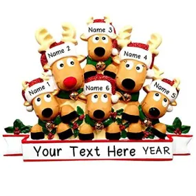 Cozy Reindeer Family Christmas Personalized Ornament (Family of 6)