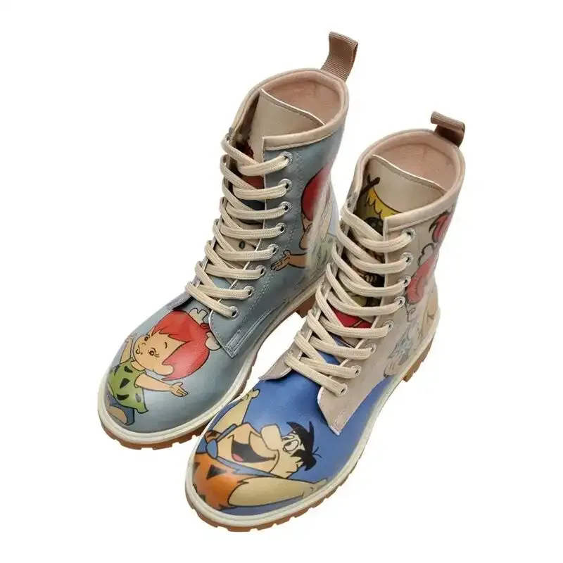 DOGO - Women Vegan Leather Multicolor Long Boots - Warner Bros Family Rocks Flintstones Design