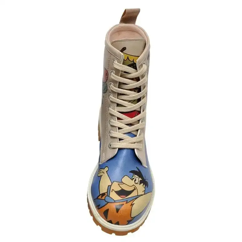 DOGO - Women Vegan Leather Multicolor Long Boots - Warner Bros Family Rocks Flintstones Design