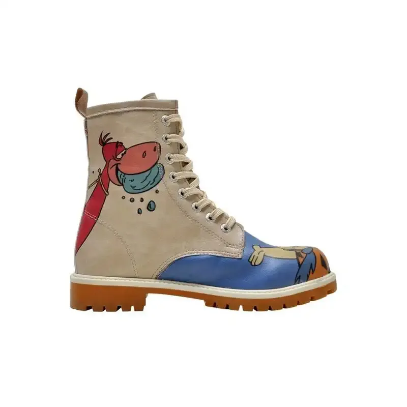 DOGO - Women Vegan Leather Multicolor Long Boots - Warner Bros Family Rocks Flintstones Design