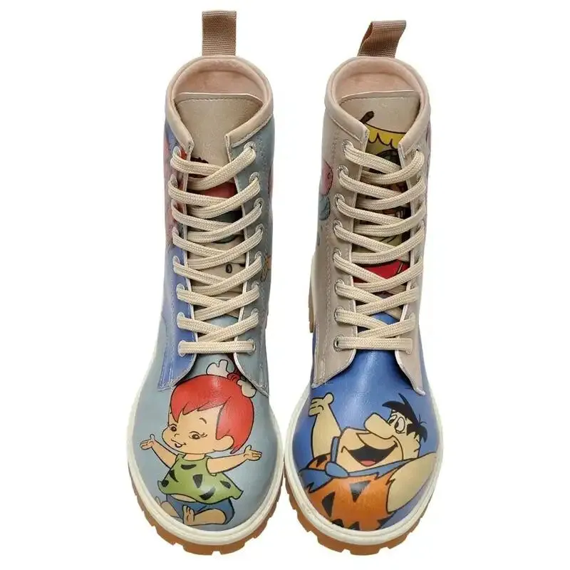 DOGO - Women Vegan Leather Multicolor Long Boots - Warner Bros Family Rocks Flintstones Design