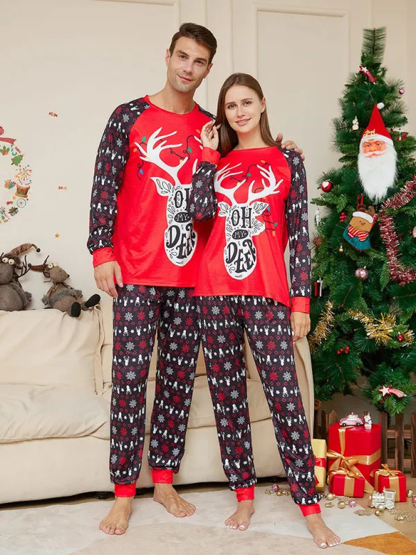 Family Matching Pajama Sets with 'Oh My Deer' Reindeer for Thanksgiving & Christmas
