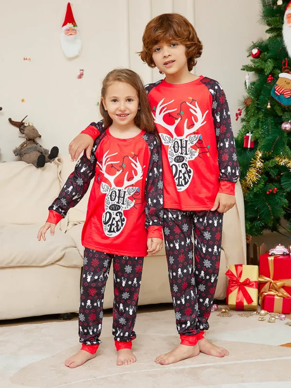 Family Matching Pajama Sets with 'Oh My Deer' Reindeer for Thanksgiving & Christmas