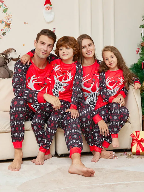 Family Matching Pajama Sets with 'Oh My Deer' Reindeer for Thanksgiving & Christmas