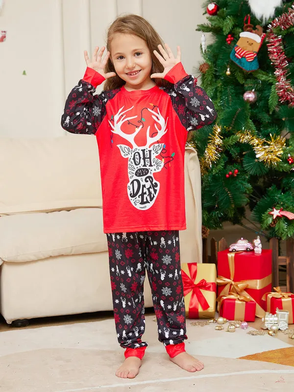 Family Matching Pajama Sets with 'Oh My Deer' Reindeer for Thanksgiving & Christmas