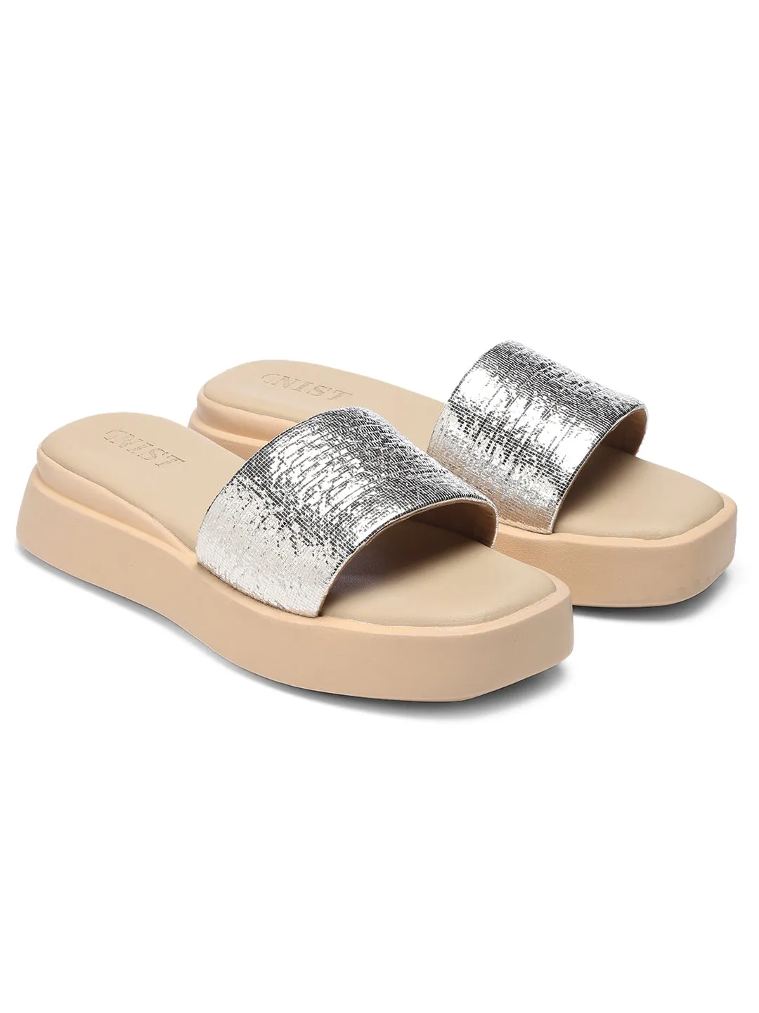 GNIST Metallic Flatform Silver Platform heels