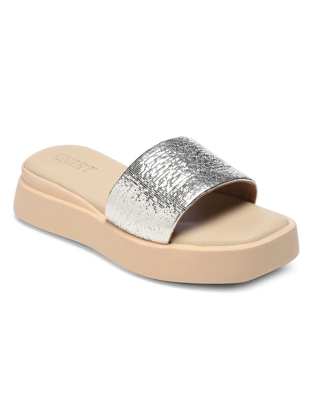 GNIST Metallic Flatform Silver Platform heels