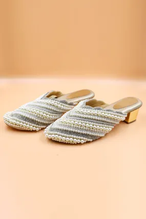 Gold Pearl Embellished Mules