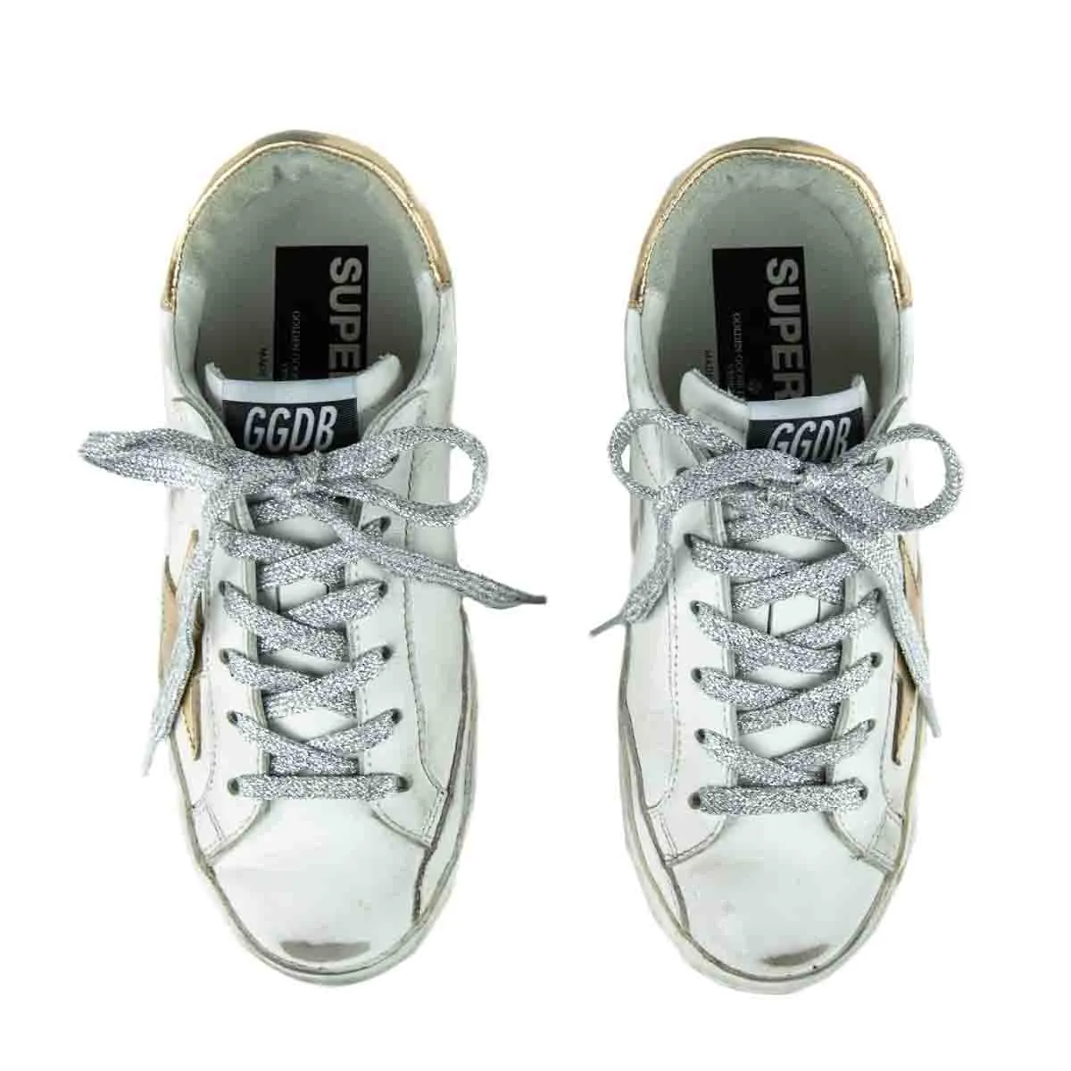 Golden Goose Distressed White Leather Superstar Low Top Sneakers Size 4 | EU 34
