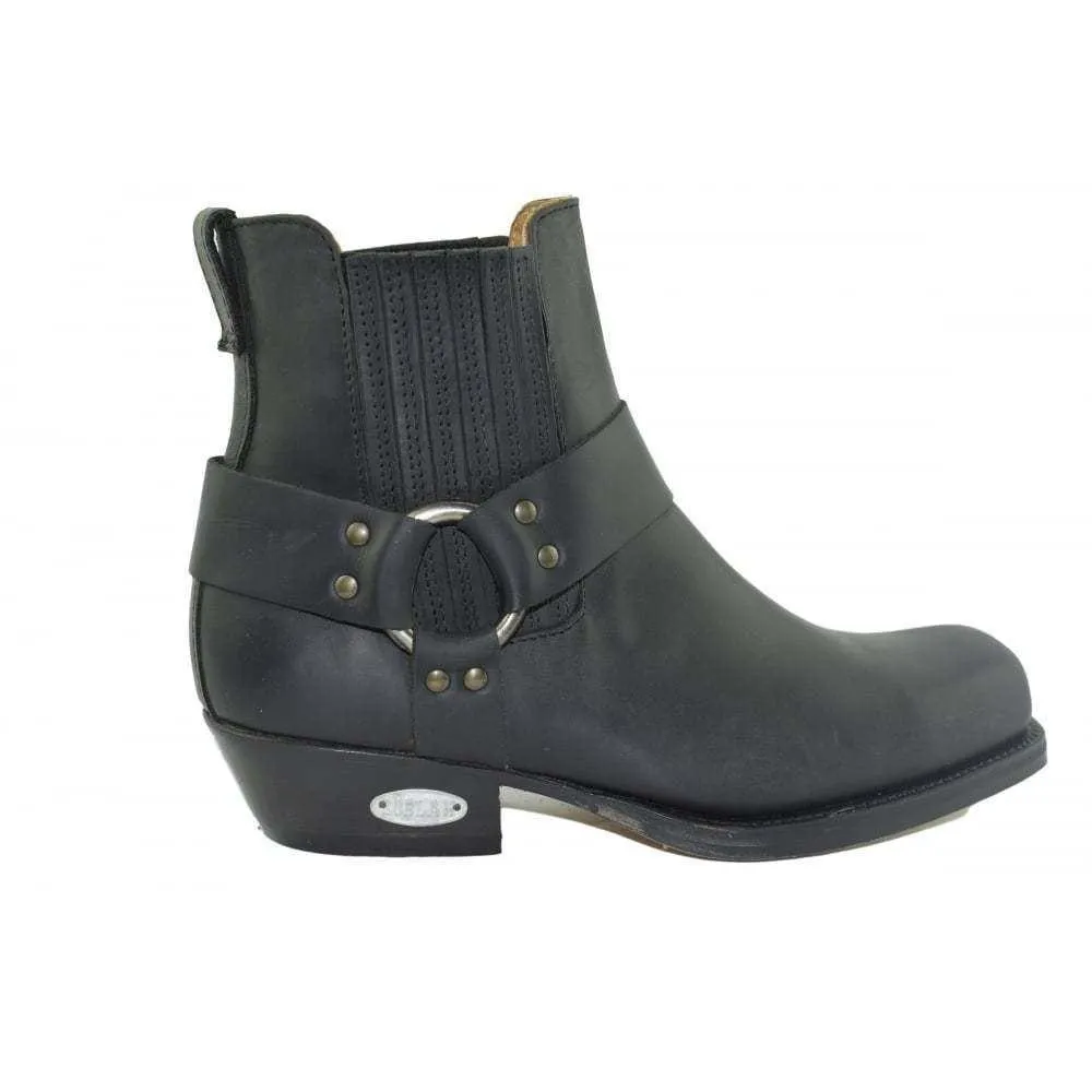 Loblan 096 Black Leather Cowboy Ankle Boots Biker Western Square Chisel Toe Boot