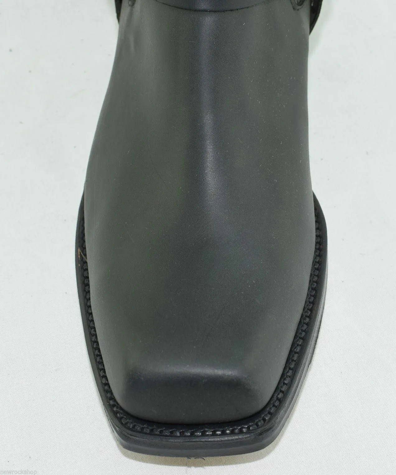 Loblan 096 Black Leather Cowboy Ankle Boots Biker Western Square Chisel Toe Boot