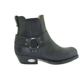 Loblan 096 Black Leather Cowboy Ankle Boots Biker Western Square Chisel Toe Boot