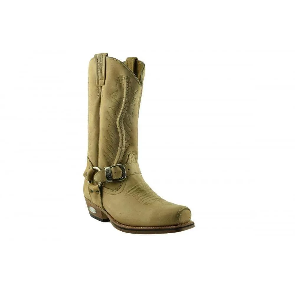 Loblan 2618 Tan Beige Leather Mens Cowboy Boots Classic Biker Hand Western 2618