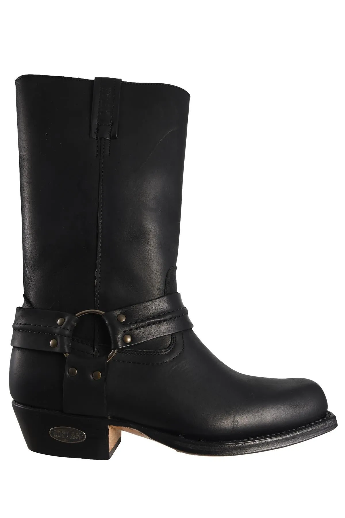 Loblan 295 Black Waxy Leather Mens Biker Boots Classic Cowboy Square Chisel Toe