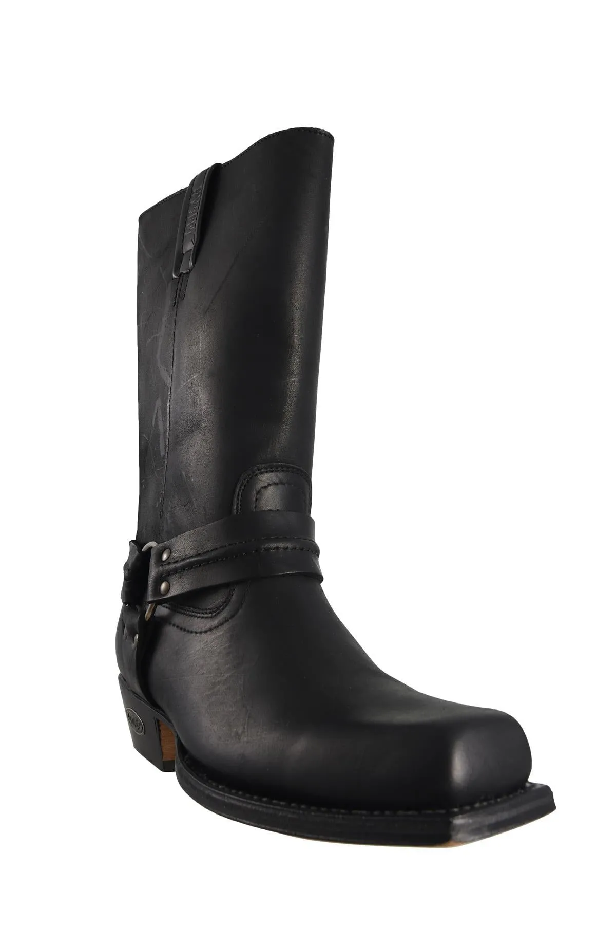 Loblan 295 Black Waxy Leather Mens Biker Boots Classic Cowboy Square Chisel Toe