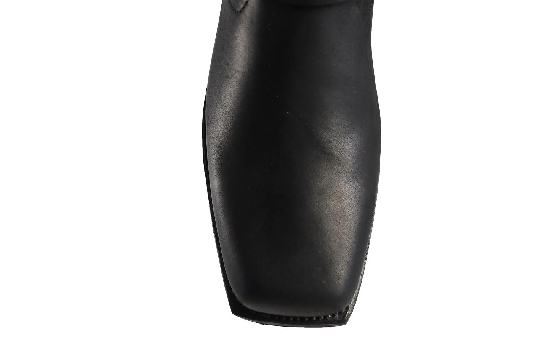 Loblan 295 Black Waxy Leather Mens Biker Boots Classic Cowboy Square Chisel Toe