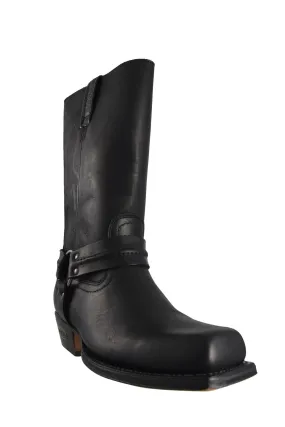Loblan 295 Black Waxy Leather Mens Biker Boots Classic Cowboy Square Chisel Toe