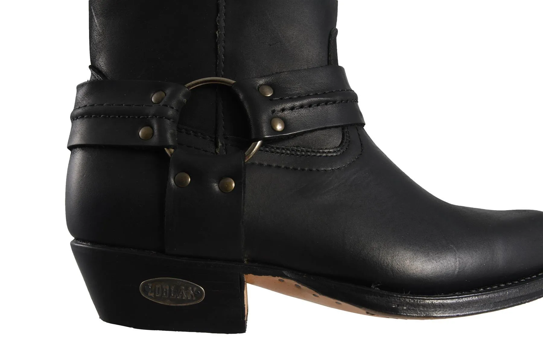 Loblan 295 Black Waxy Leather Mens Biker Boots Classic Cowboy Square Chisel Toe