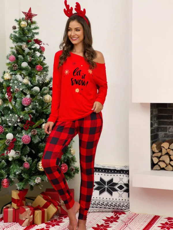 Loungewear Xmas Plaid Thanksgiving Pajamas T-Shirt and Tartan Pants