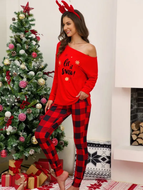 Loungewear Xmas Plaid Thanksgiving Pajamas T-Shirt and Tartan Pants