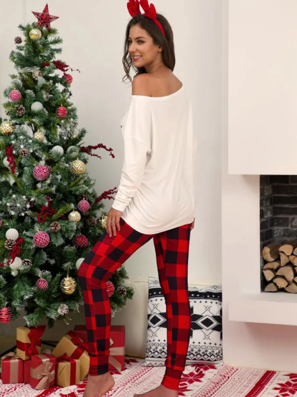 Loungewear Xmas Plaid Thanksgiving Pajamas T-Shirt and Tartan Pants