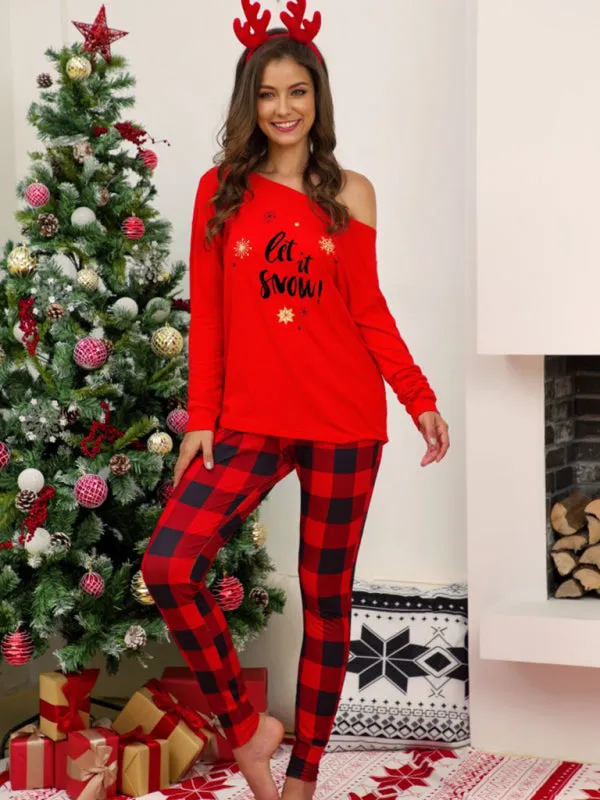 Loungewear Xmas Plaid Thanksgiving Pajamas T-Shirt and Tartan Pants