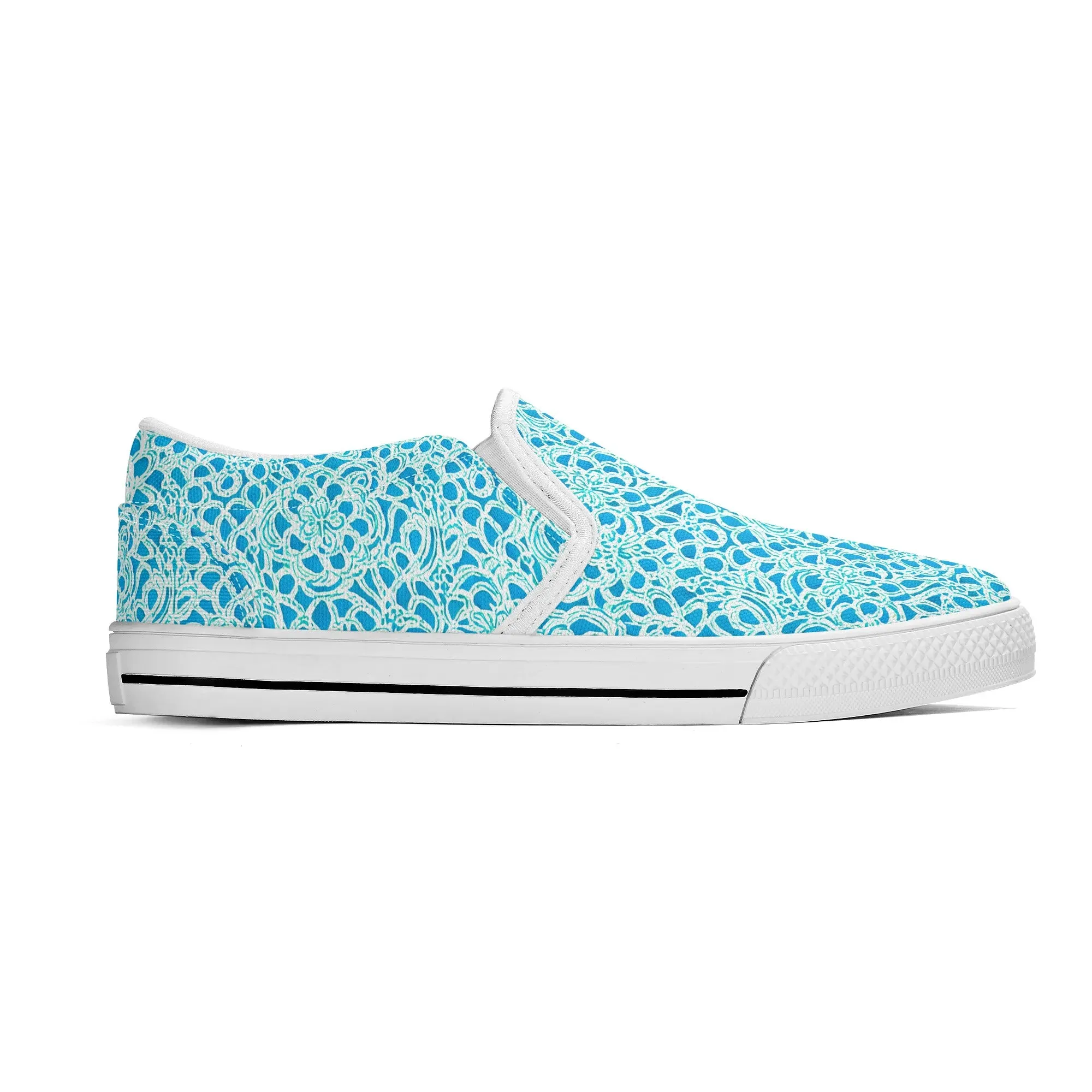 Luminous Swirls: Abstract Watercolor Floral Patterns in Lime Green and Blue Womens Canvas Slip On Shoes US5-US12