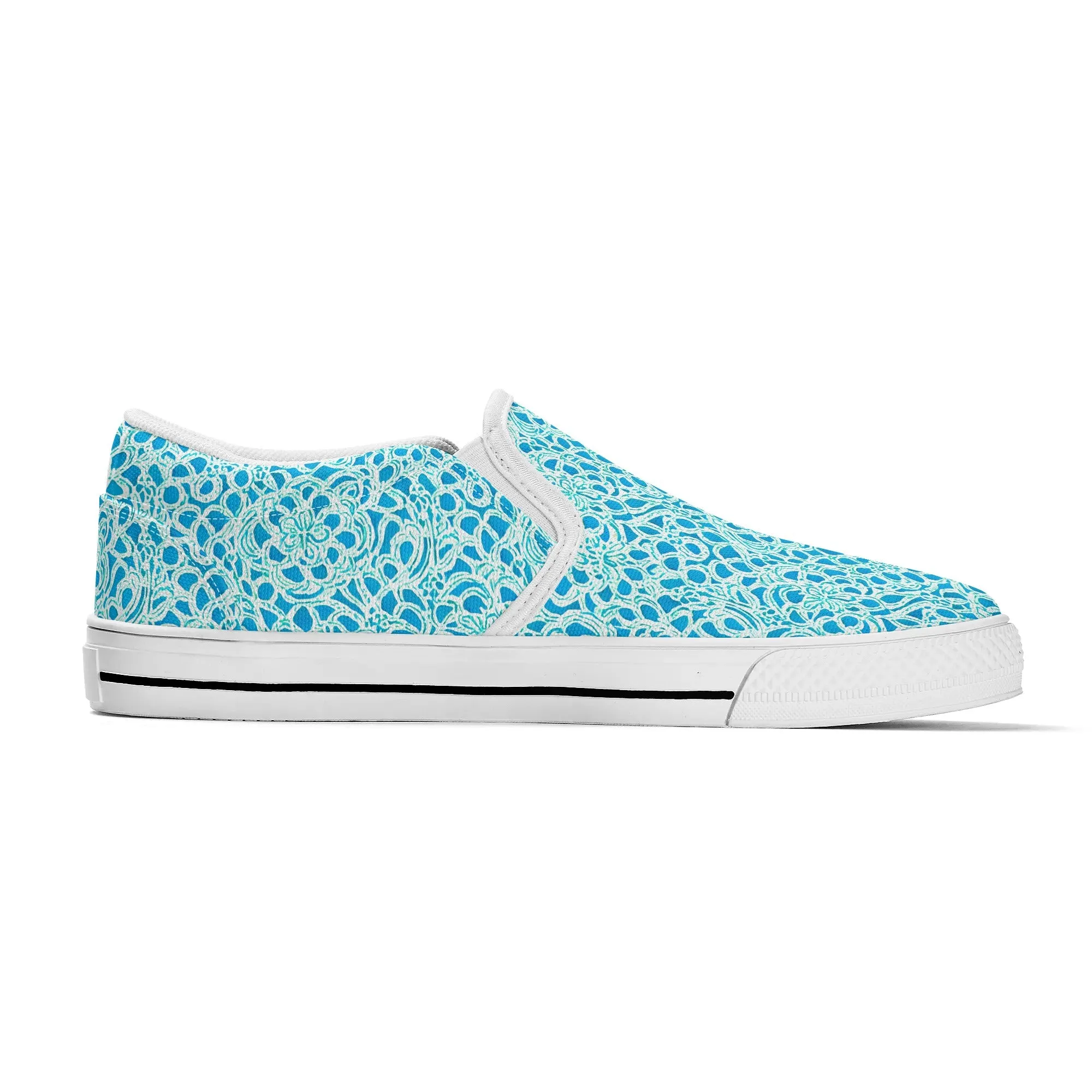 Luminous Swirls: Abstract Watercolor Floral Patterns in Lime Green and Blue Womens Canvas Slip On Shoes US5-US12