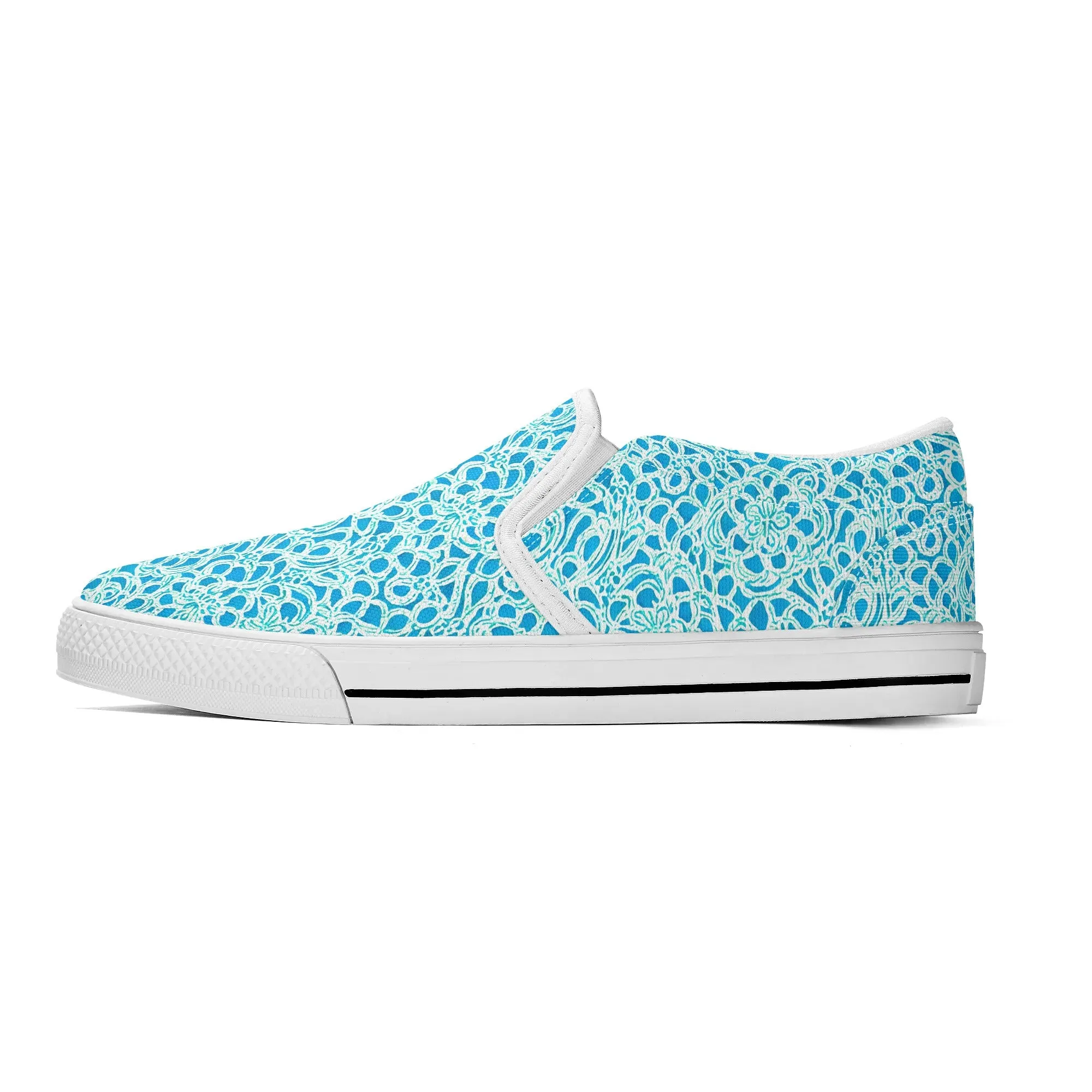 Luminous Swirls: Abstract Watercolor Floral Patterns in Lime Green and Blue Womens Canvas Slip On Shoes US5-US12